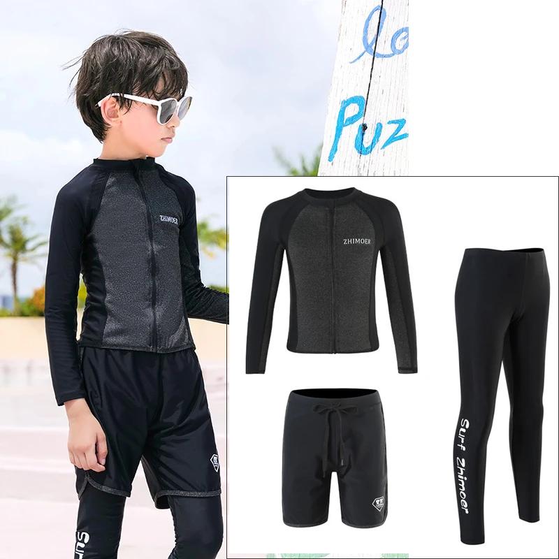Filles jeunesse à manches longues maillot de bain quatre pièces anti-éruption maillot de bain hauts 
