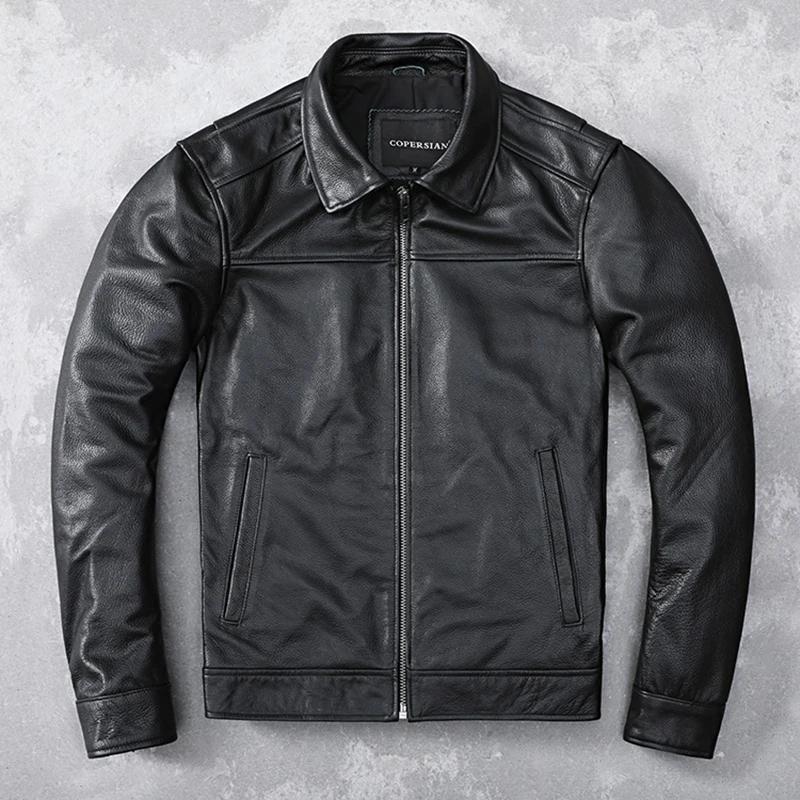 Veste en cuir véritable pour hommes, première couche de peau de vache, cuir pur de Style revers, lég