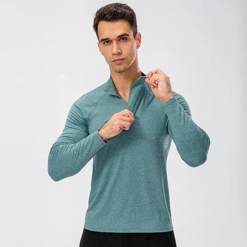 Sweat-shirt à manches longues pour hommes, haut de course à séchage rapide, demi-fermeture éclair, c
