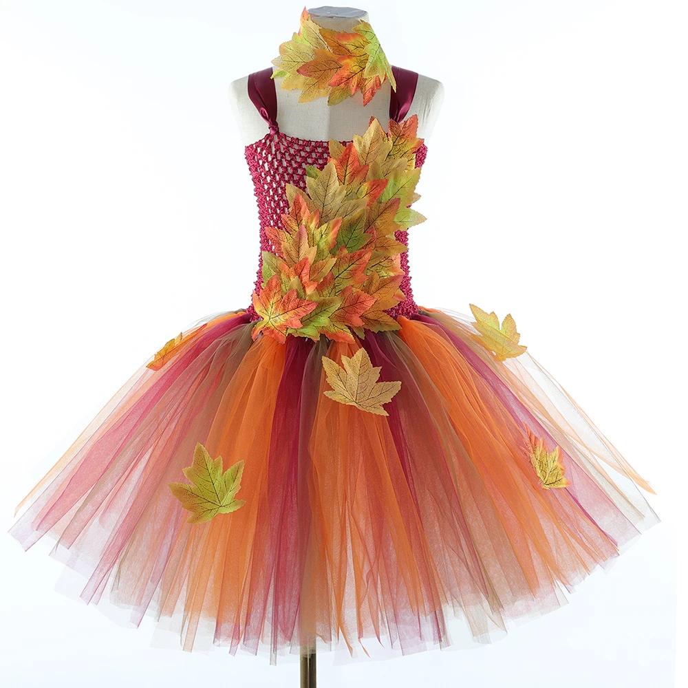 Costumes de fée feuilles d'érable d'automne pour filles, robes de princesse elfe de forêt avec ailes