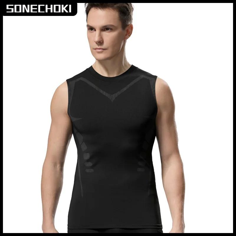 Débardeur de Compression pour hommes, chemise de gymnastique sans manches, impression à séchage rapi