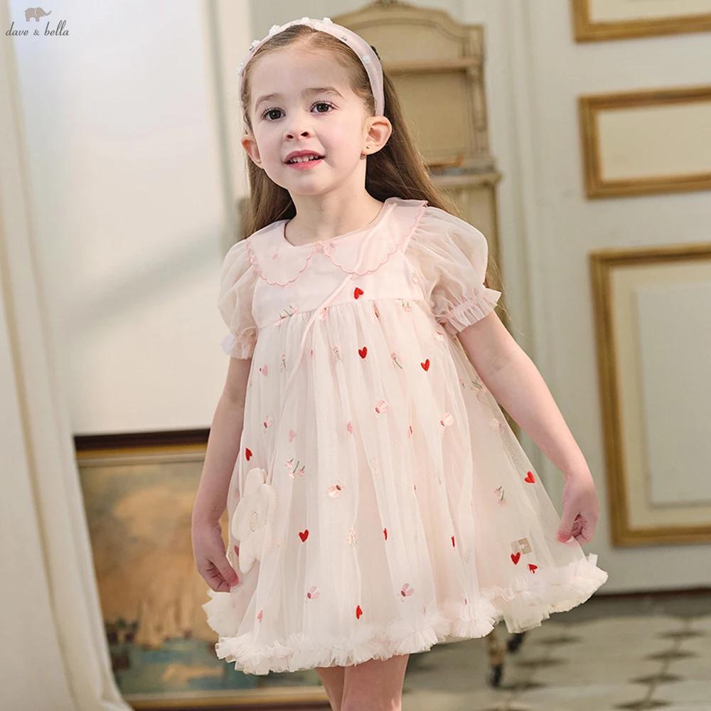 Robe en maille pour enfants Dave Bella, robe de princesse brodée, robe d'été à manches courtes pour 