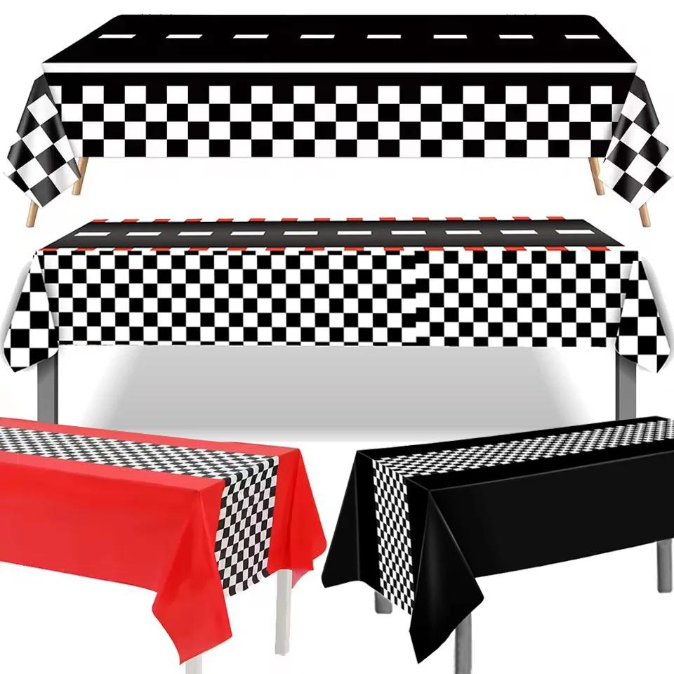 Nappe de fête de voiture de course à carreaux, drapeau à carreaux noir et blanc, nappe de piste, fou