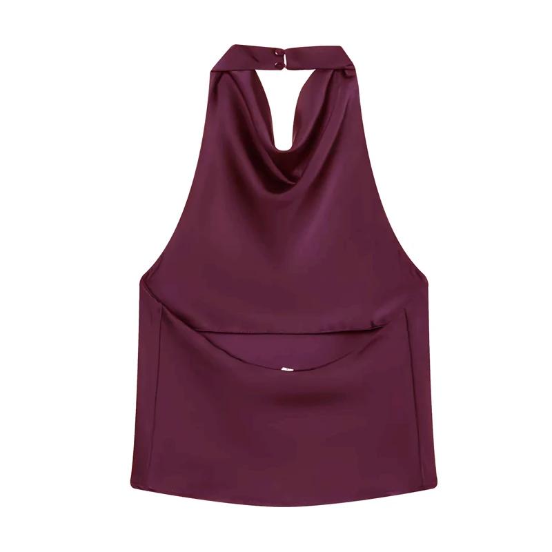 Hauts en satin pour femme, style licou, épaules dénudées, dos nu, sexy, sans bretelles, camisole de 