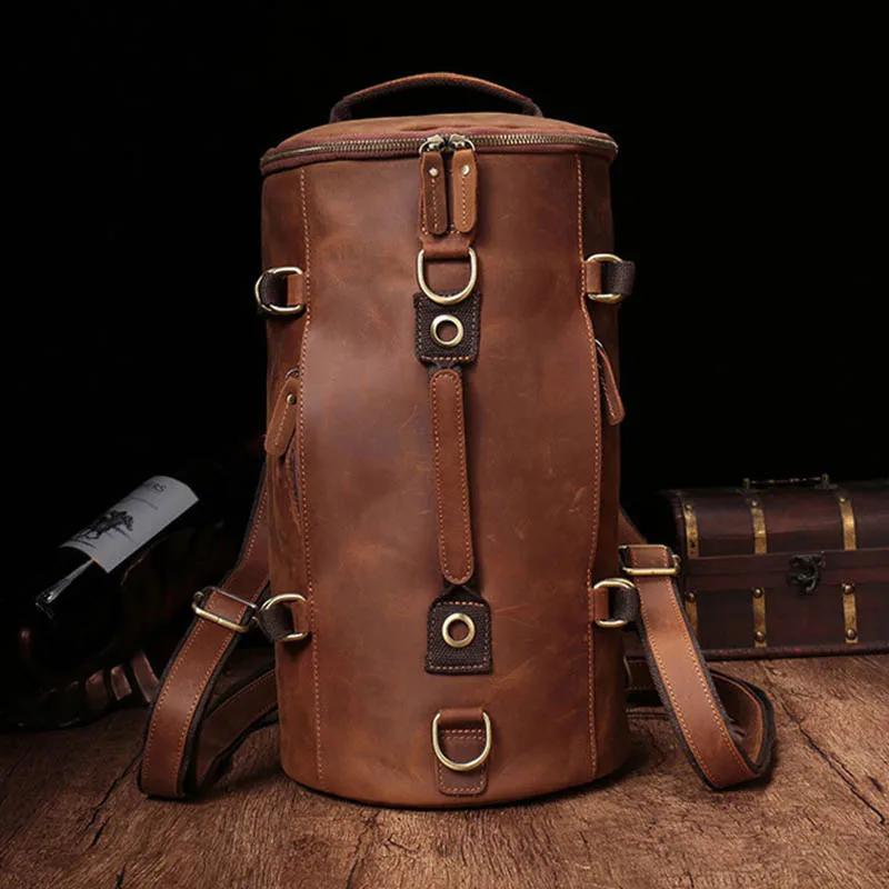 Luufan Design Unique sac à dos en cuir pour hommes Vintage Crazy Horse cuir seau sac à dos grand hom