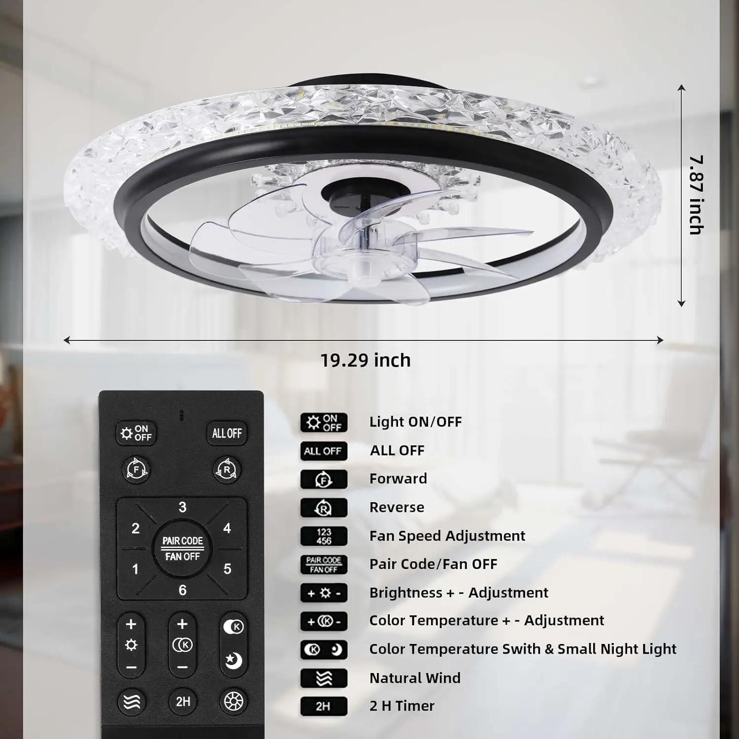 Gérwith Lights and Remote, Plafonnier en cristal à montage encastré noir, 20 po, 3 couleurs, chronom