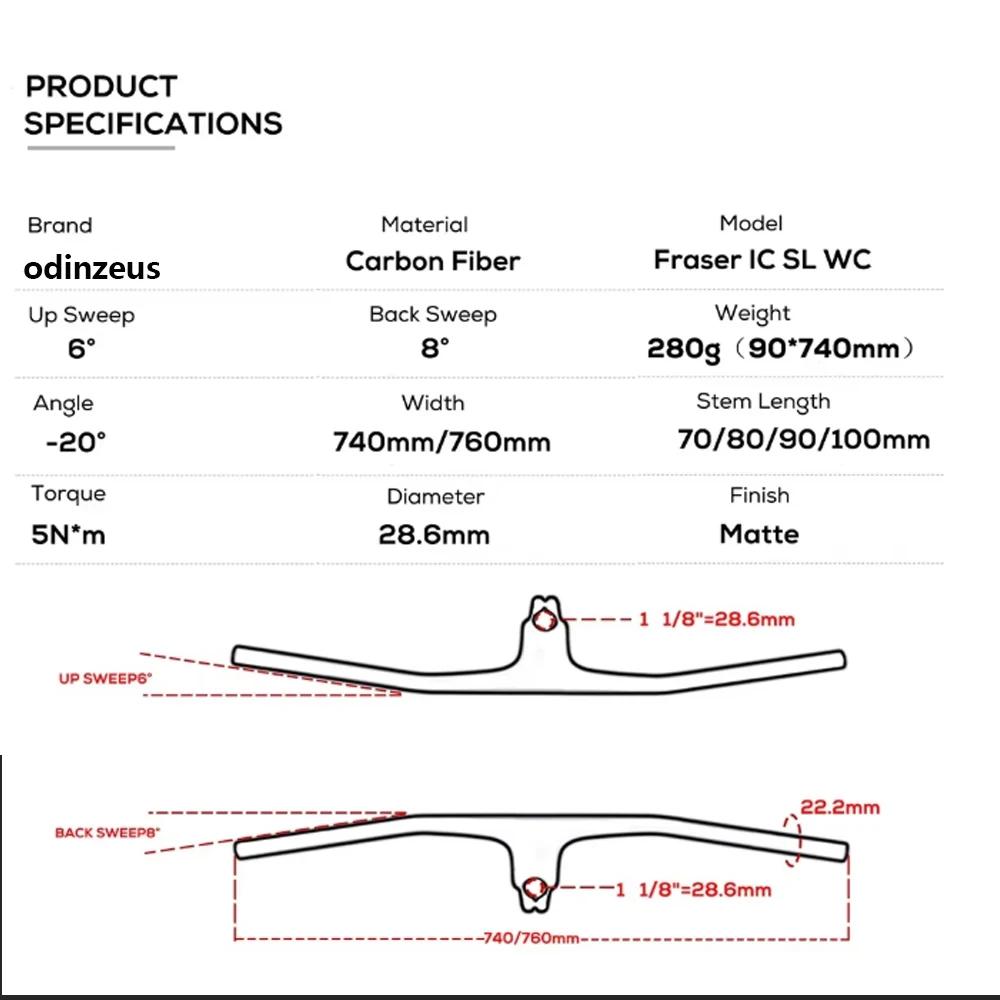 Guidon intégré pour VTT Full Carbon IC SL WC 740-780mm -20 °   Guidon de vélo de course BMX UD mat
