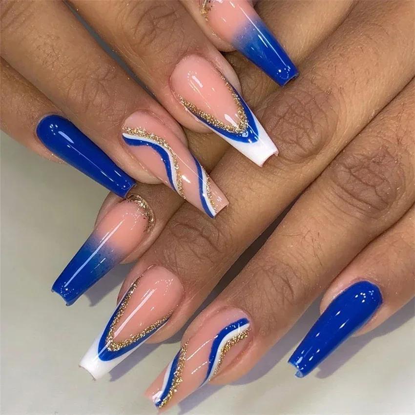 24 pièces/ensemble Faux ongles en acrylique longs forme ballerine à presser, réutilisables, colorés 
