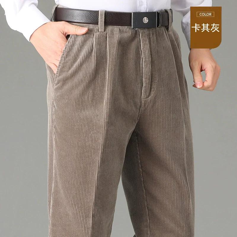 Hiver taille haute Double plissé velours côtelé pantalon hommes droit ample 100% coton automne décon