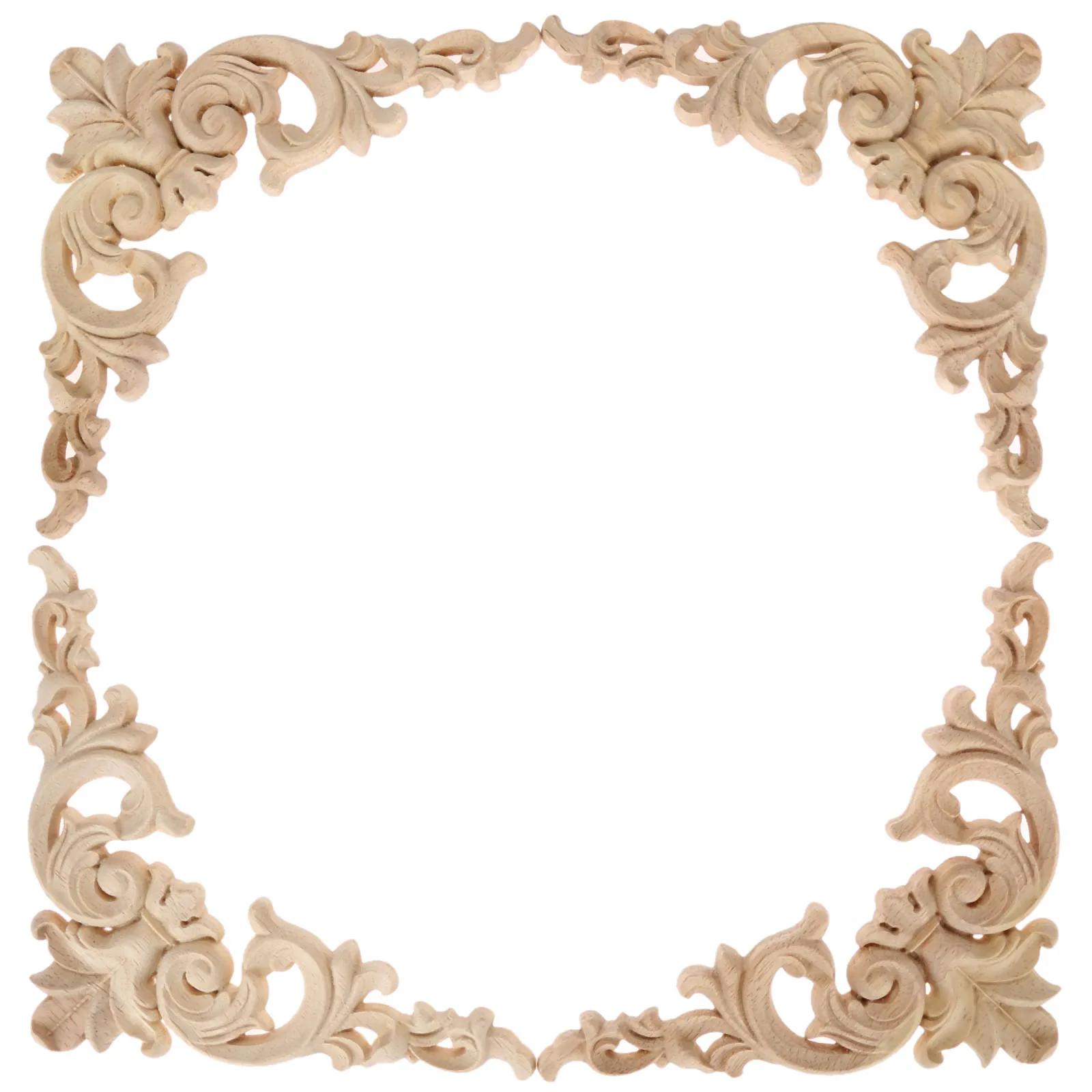 Autocollants d'angle sculptés en bois non peint, 4 pièces, embellissements de sculptures rétro pour 
