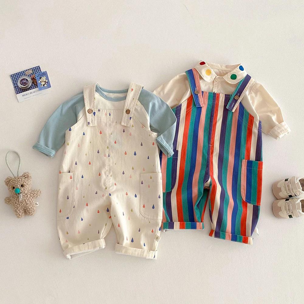 Vêtements de printemps unisexes pour enfants, salopette à la mode, combinaisons à pois rayés, costum