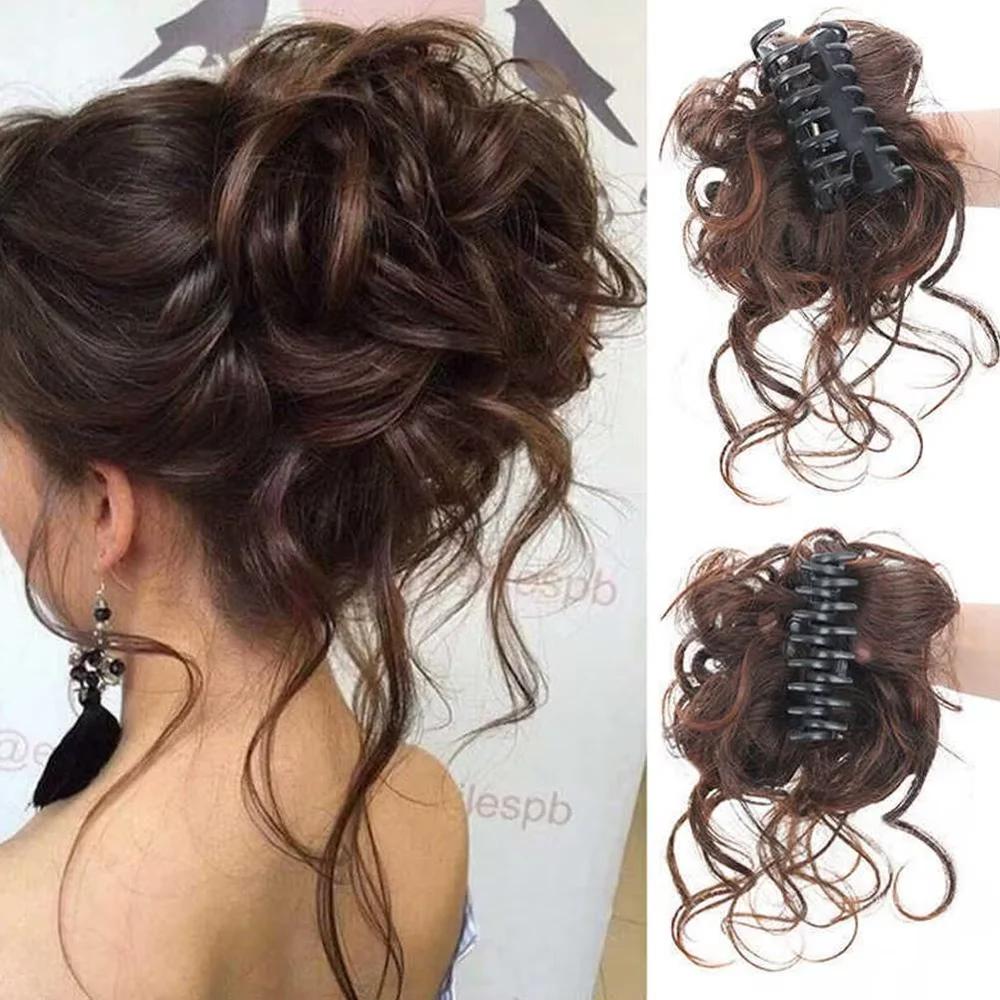10 pouces pince à cheveux synthétique désordre bouclés Faux Chignon pince à cheveux ébouriffé Updo c