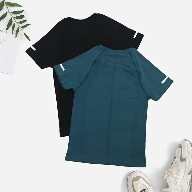 T-shirt de yoga sans couture pour femme, haut de fitness 2 pièces, chemises d'entraînement athlétiqu