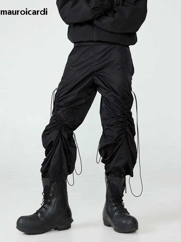 Mauroicardi-Pantalon Baggy Noir à Jambes Larges pour Homme, Taille artificiel astique, Long, Décontr