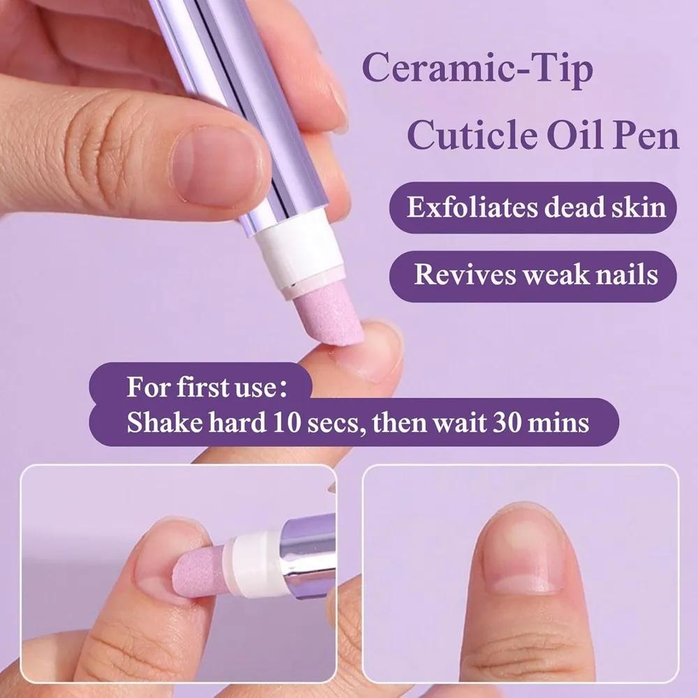 Stylo à huile pour cuticules 3 en 1, dissolvant de peau morte, poussoir à cuticules, stylo de meulag