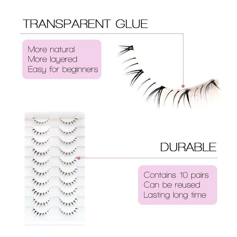 10 paires de cils inférieurs Manga, bande transparente, vaporeux, petite flamme sous les yeux, maqui