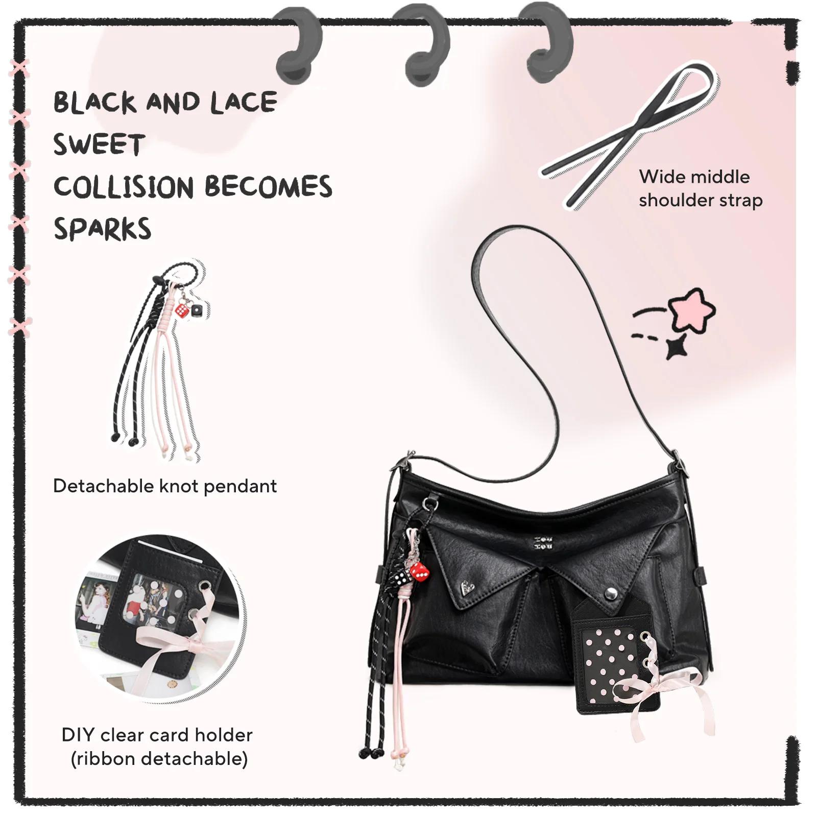 Sac à bandoulière toutou en cuir PU, tendance y2k, sac fourre-tout en dentelle Sweet Cool, sac Ita a