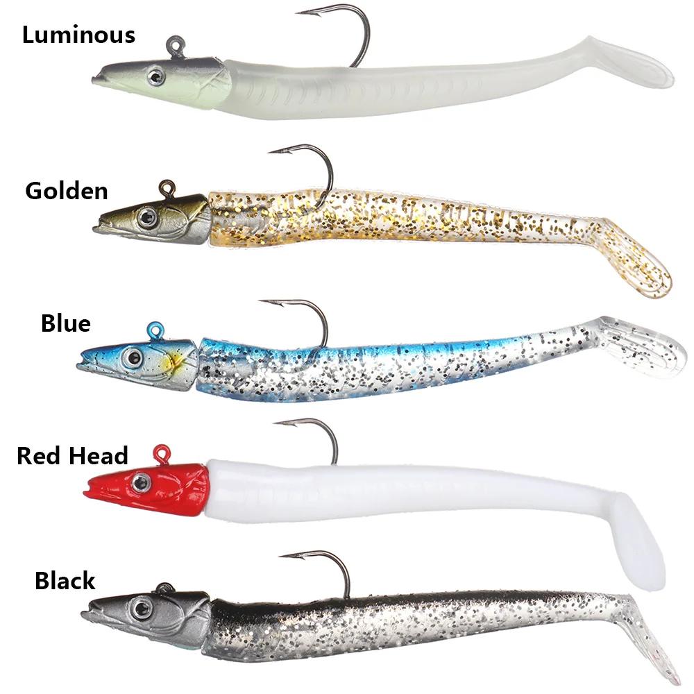 5 pièces Silicone souple lumineux poisson fou sable anguille Wobbler appât leurre de pêche avec croc