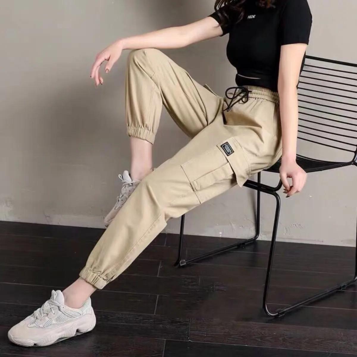 Pantalon femme Style fin nouveau solide poches décontractées pantalon à jambes larges cordon mode da