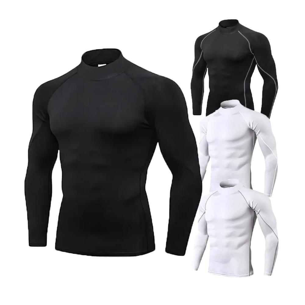 T-shirt homme col roulé compression sport fitness séchage rapide manches longues running
