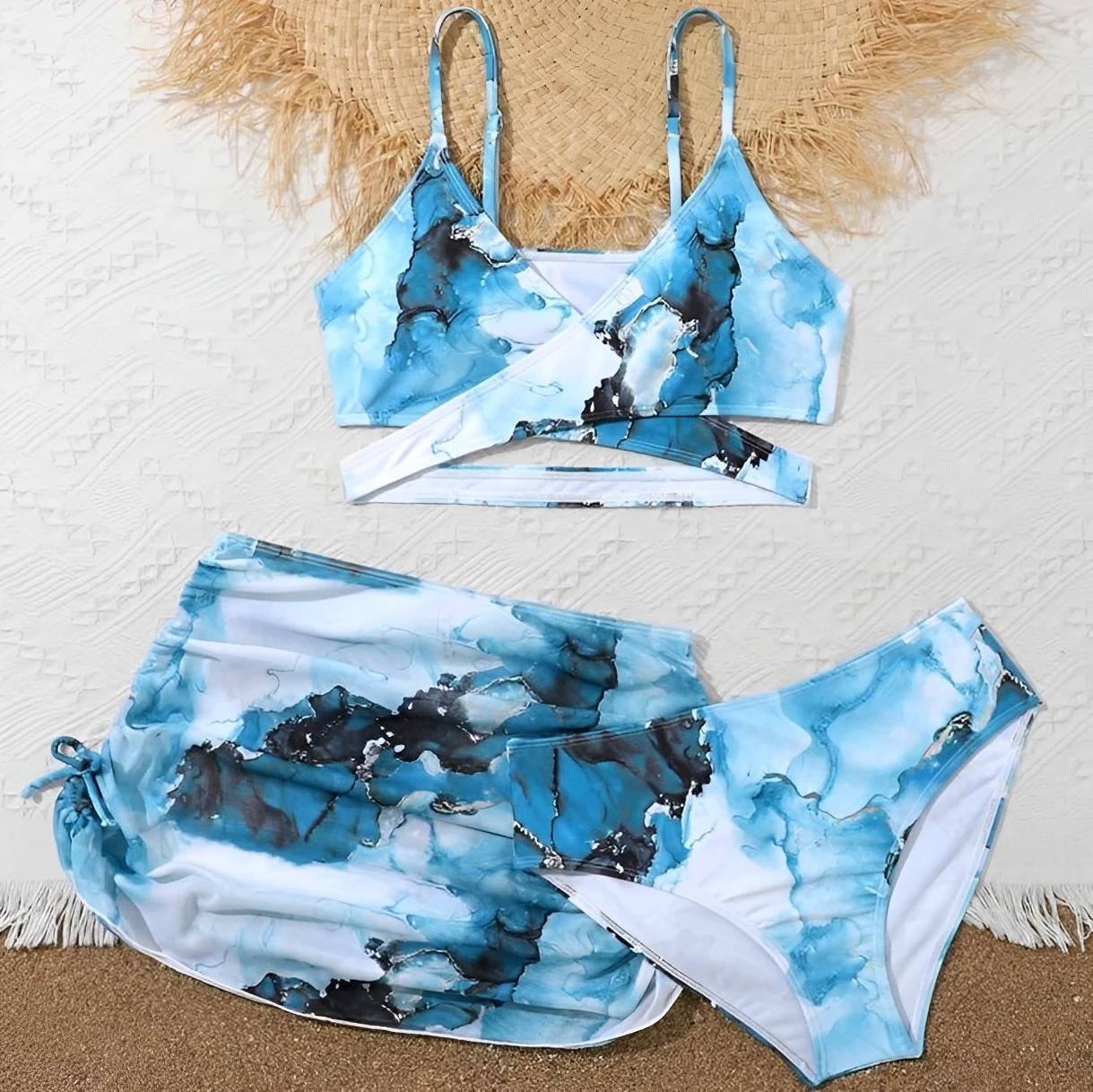 Maillot de bain 3 pièces imprimé Tie-Dye 2026 pour filles avec jupe, maillot de bain pour enfants, t
