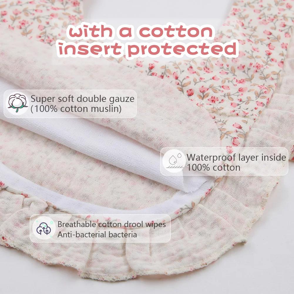 Bavoirs pour bébé imprimés de fleurs, serviette de salive réglable, bord à volants, mousseline de co