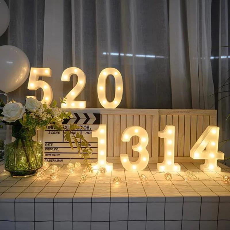 Alphabet lettre LED lumières lumineux numéro lampe batterie chaude veilleuse pour la maison mariage 