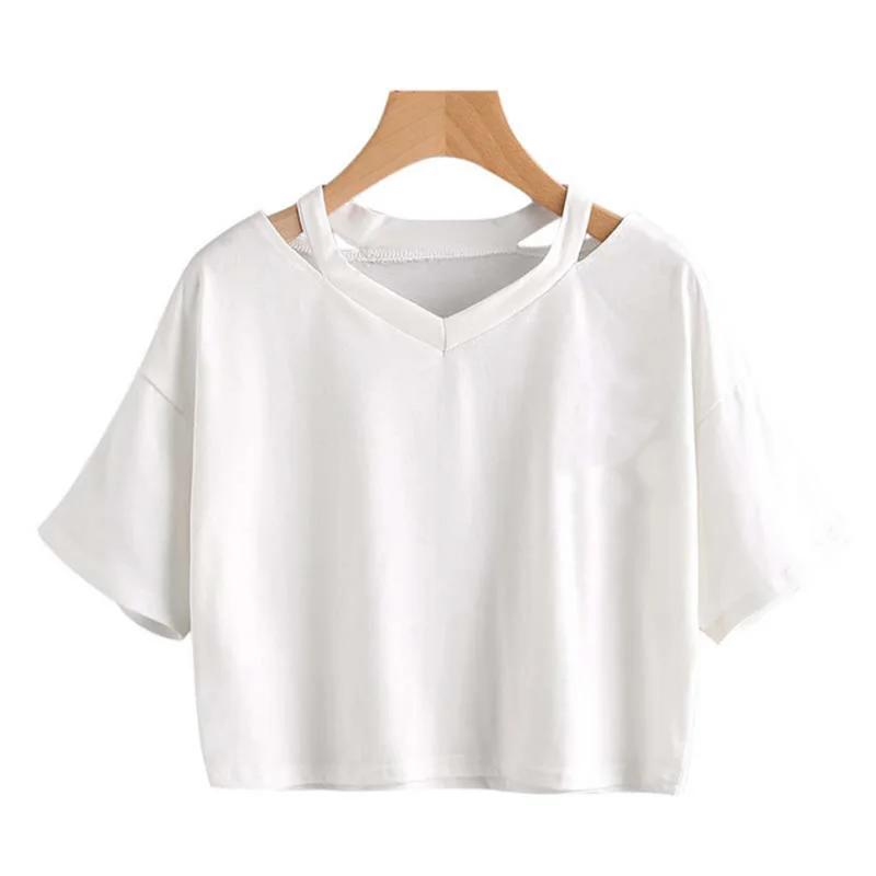 Crop tops Y2k pour femmes, t-shirt court à manches courtes à col en V avec imprimé graphique, t-shir