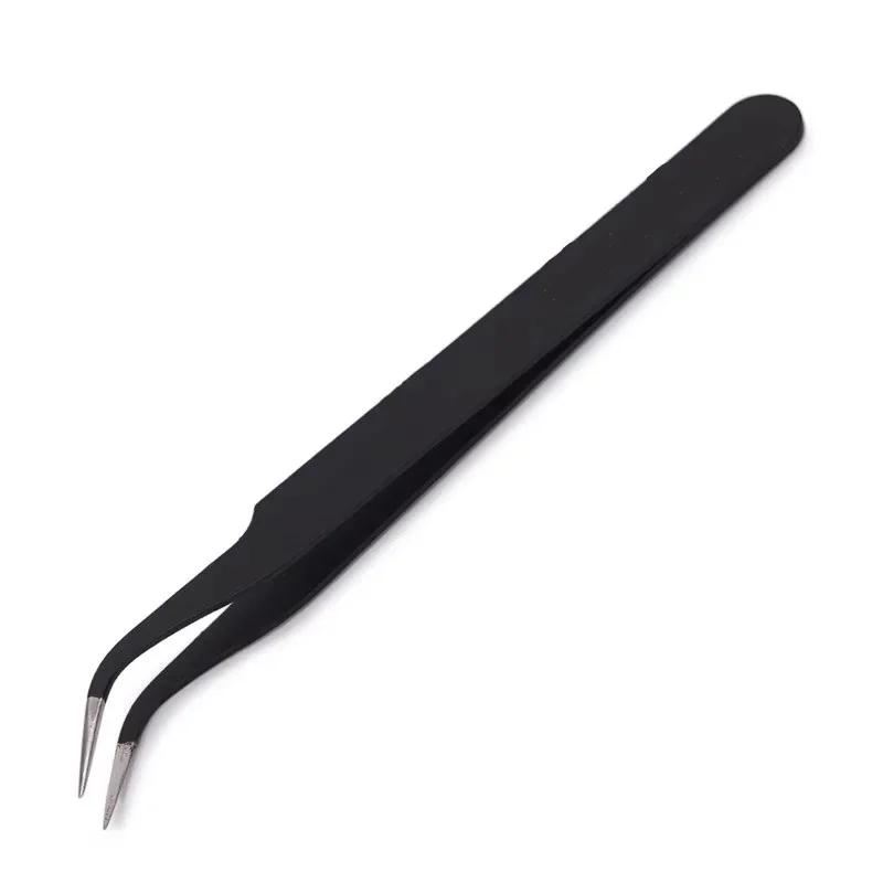 Pincettes antistatiques, pincettes noires de précision pour Nail Art et Extensions de cils, outils d
