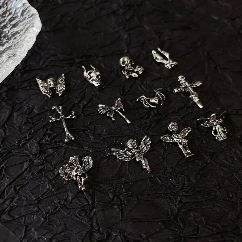Breloques gothiques pour Nail Art, Style Punk, alliage d'argent Antique, accessoires de croix cathol