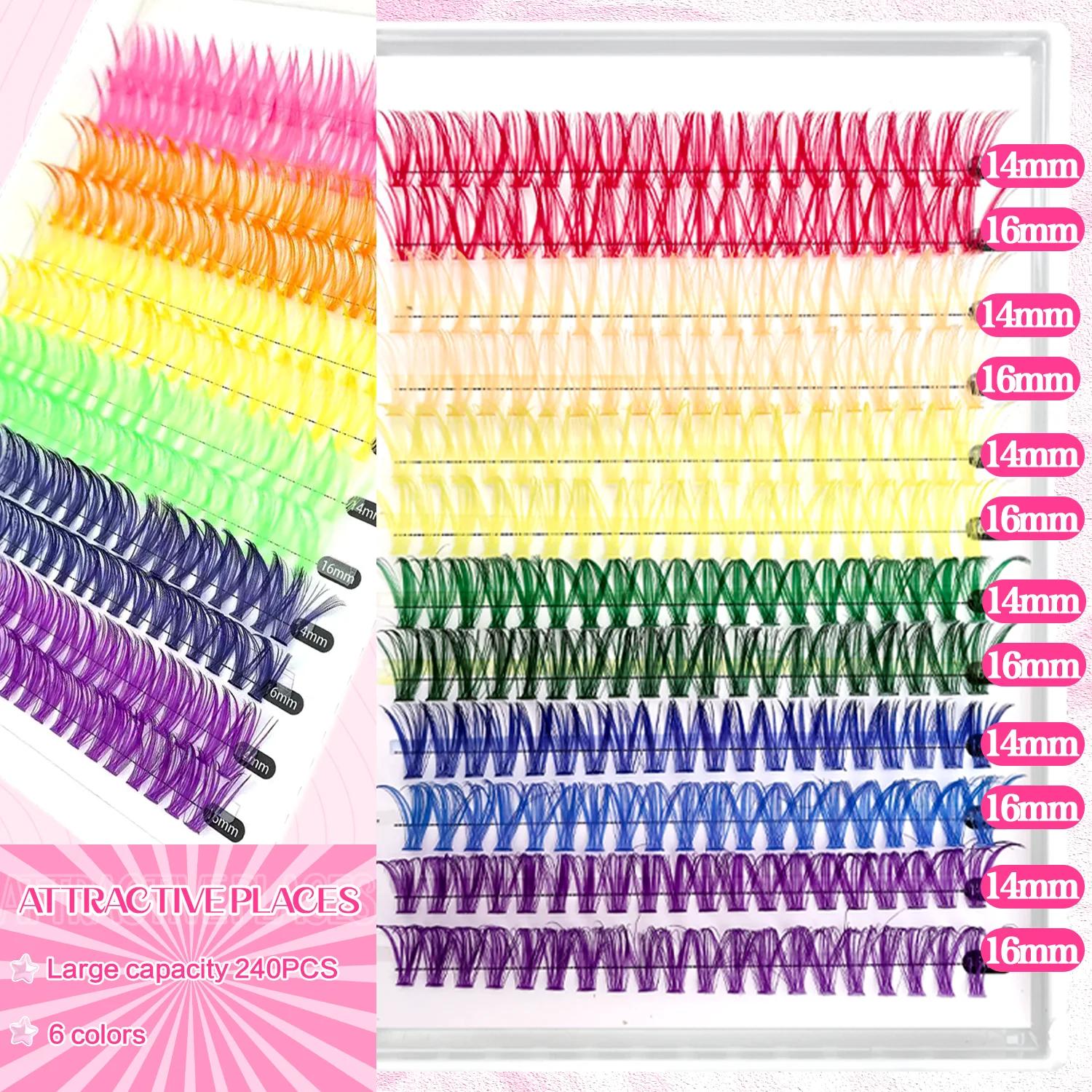 [Cils personnels] Kit d'extension de cils mixtes de couleurs grappes 240/390/600 maquillage faux cil