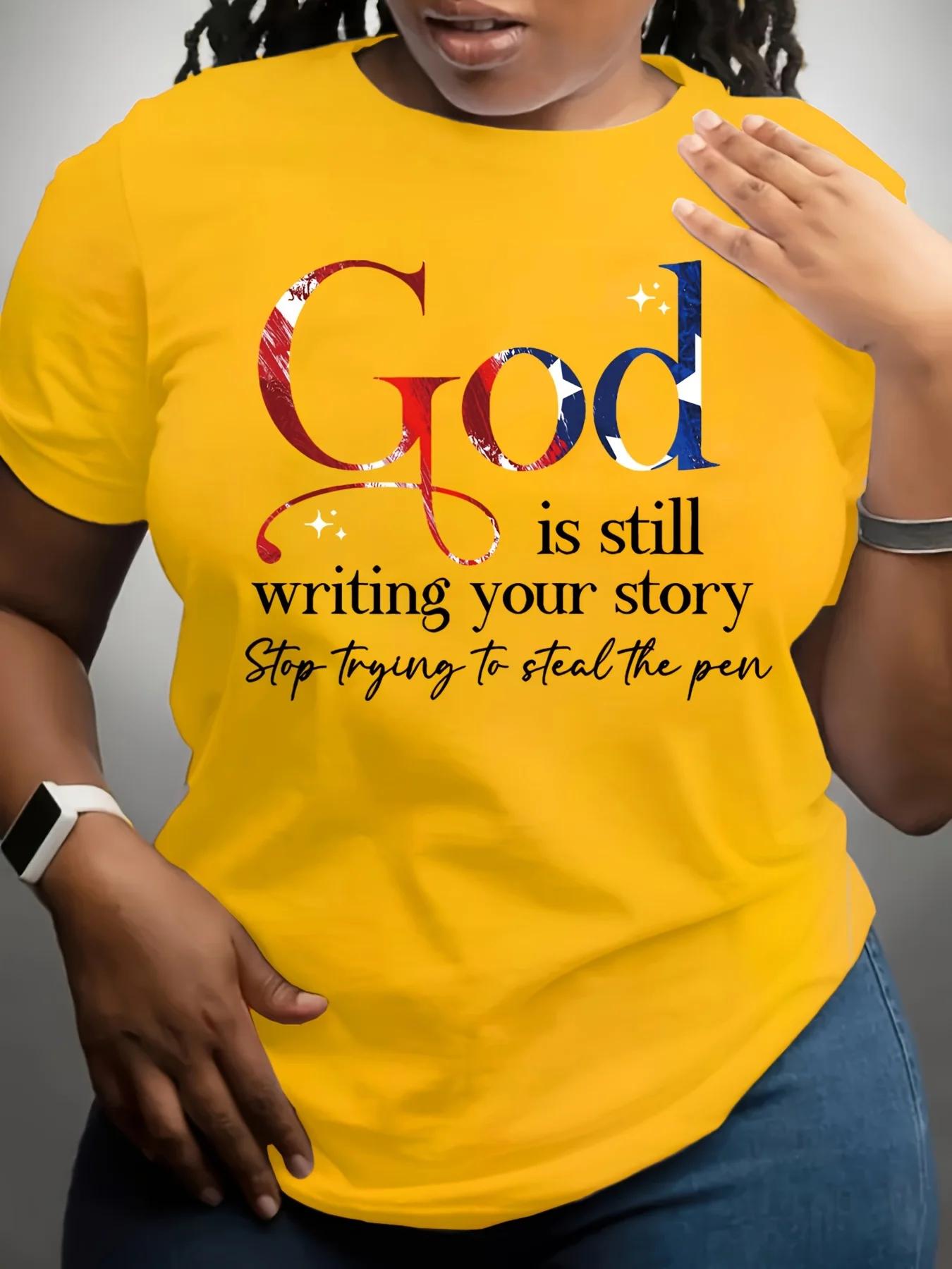T-shirt pour femme « Dieu continue de raconter votre histoire » - Motif Faith, haut jaune décontract