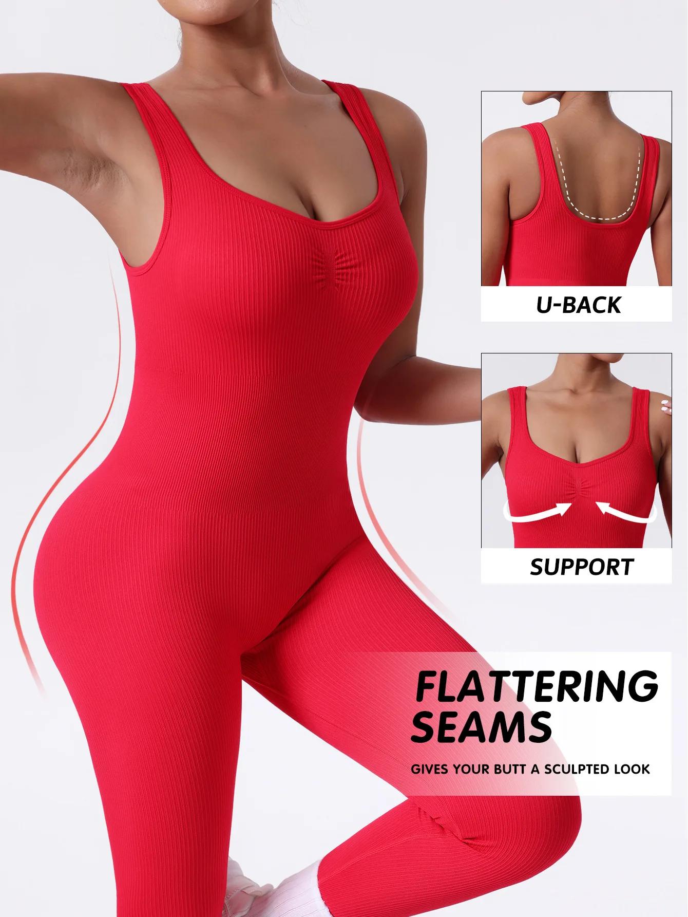 Combinaisons de Yoga une pièce pour femmes, col en v, sans couture, couleur unie, contrôle du ventre