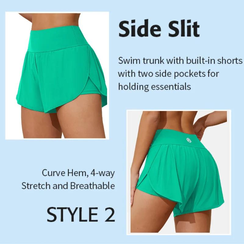 Anfilia – maillot de bain 2 en 1 pour femmes, taille haute, large, fente latérale, short de Fitness,