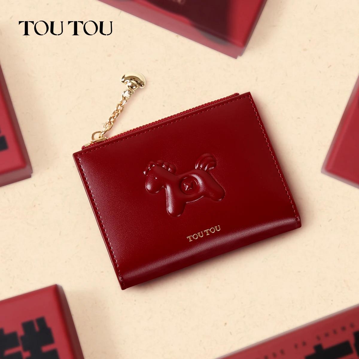 Portefeuille toutou rouge en cuir de vachette, un porte-monnaie léger et compact pour cartes et pièc