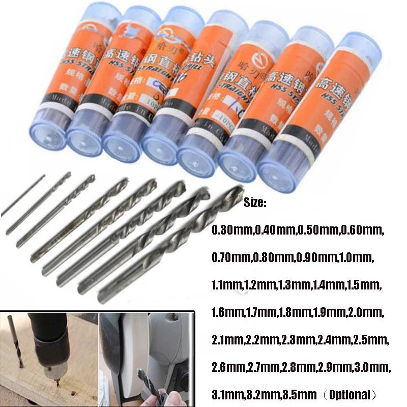 10 pièces de haute qualité HSS foret hélicoïdal à tige droite 0.3-3.5mm jeu de forets hélicoïdaux po