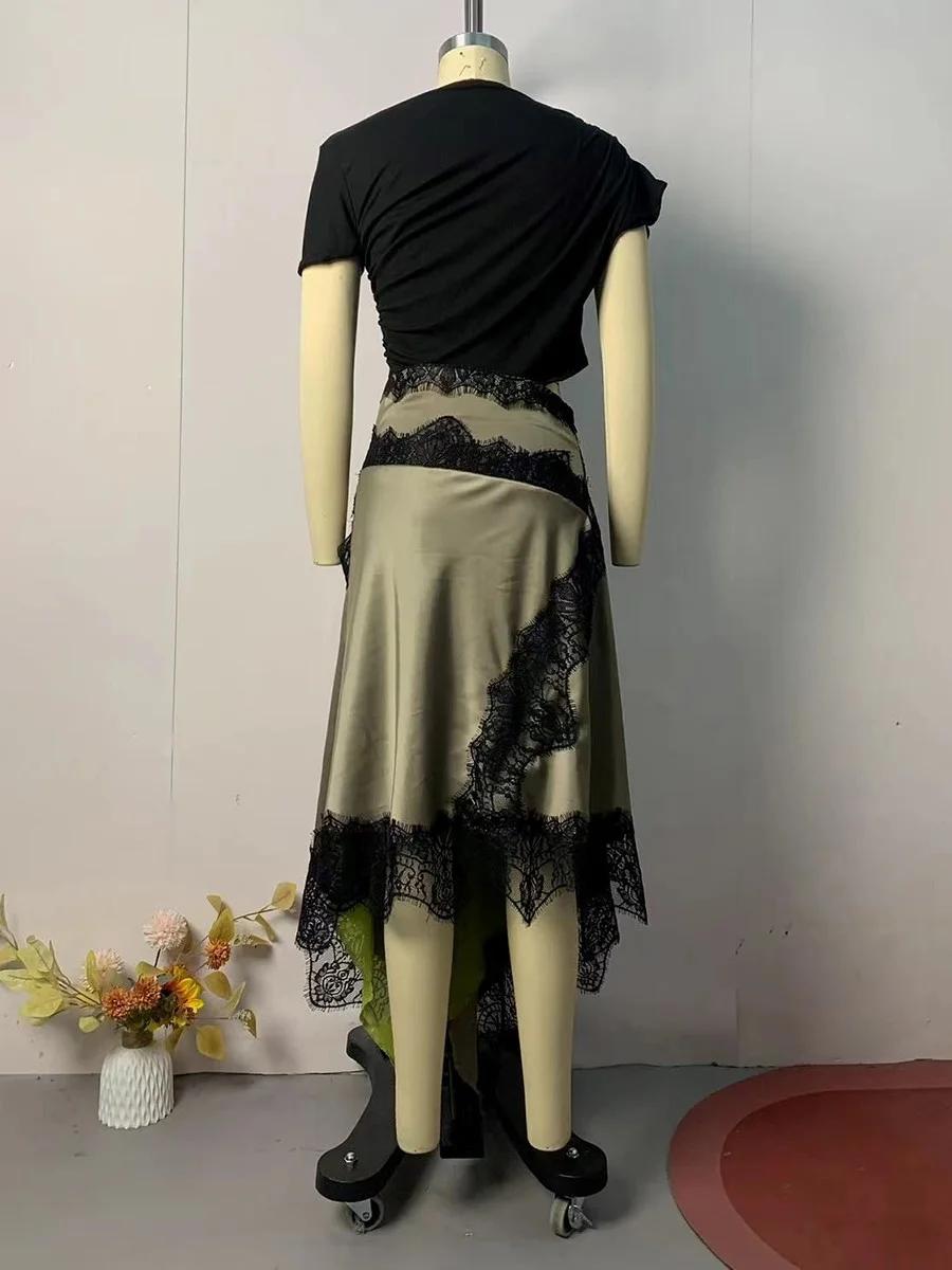 VGH Hit couleur Patchwork dentelle femmes robe col rond manches courtes taille haute décontracté Sex