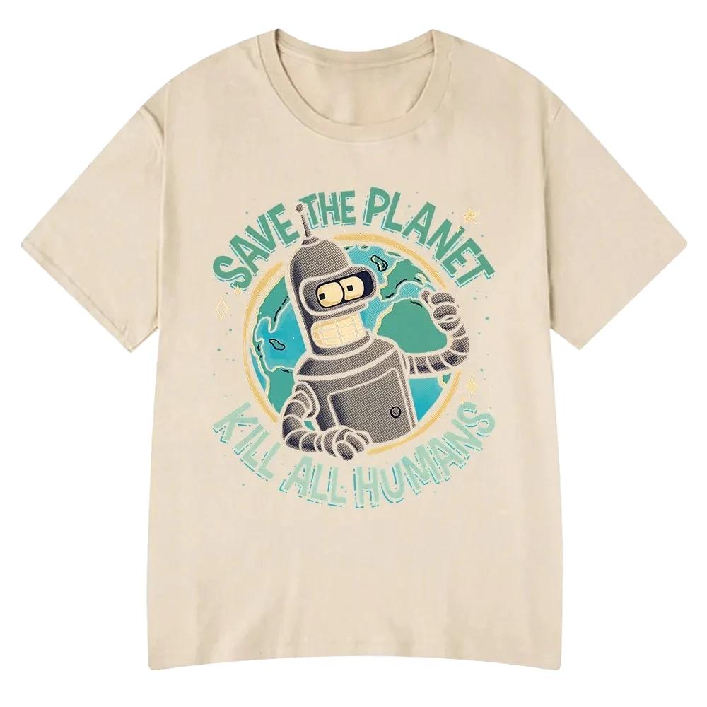 Drôle sauver la planète tuer tous les humains Robot impression graphique T-shirt femmes mode été à m