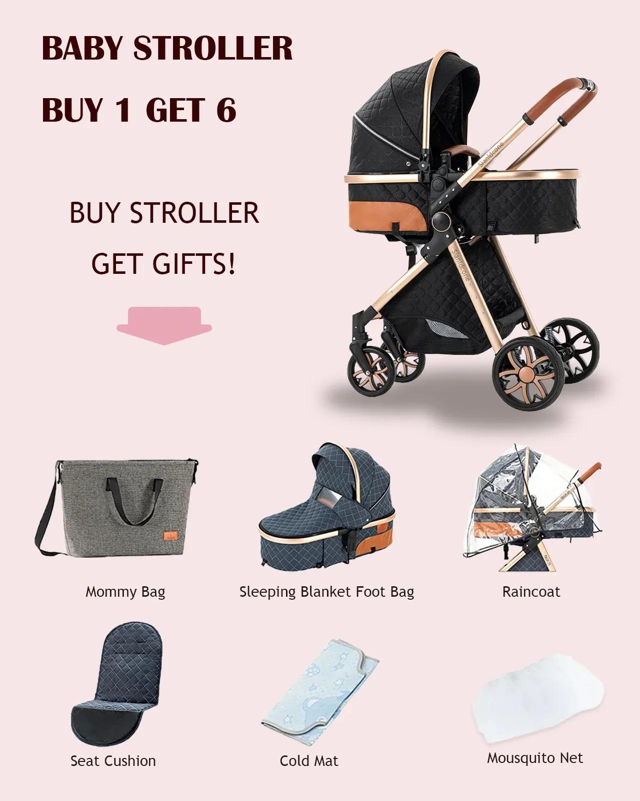 Siège auto pour bébé, poussette 3-en-1, système de voyage, poussette pliable légère avec harnais de 
