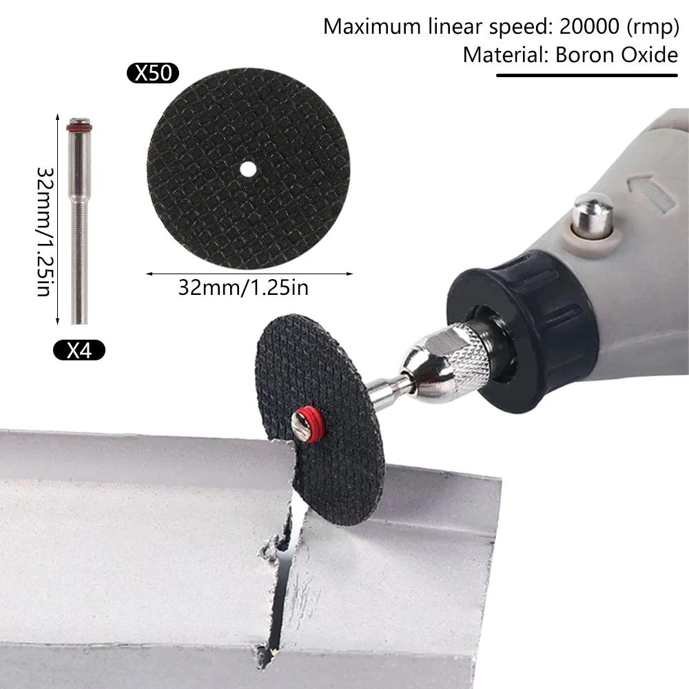 Disque de coupe abrasif 32mm, outil en fibre de verre + 4 mandrins rotatifs pour accessoires Dremel,