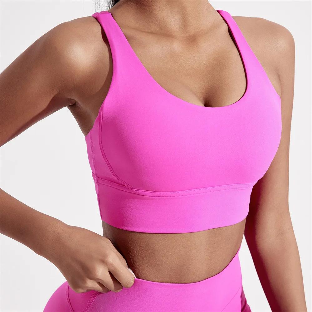 Soutien-gorge de Sport pour femmes, couleur unie, doux et serré, entraînement complet, jogging, gymn