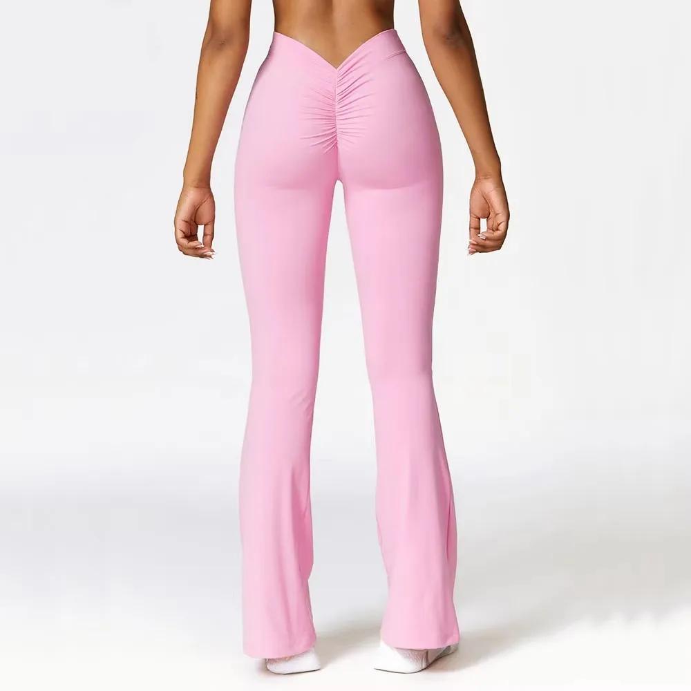 Pantalon évasé taille haute pour femme, leggings évasés, pantalon large, hanche en forme de V, yoga,