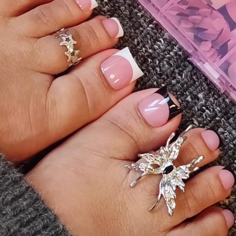 30 pièces pointes d'ongles carrées été français dégradé faux ongles d'orteil portable court carré pi