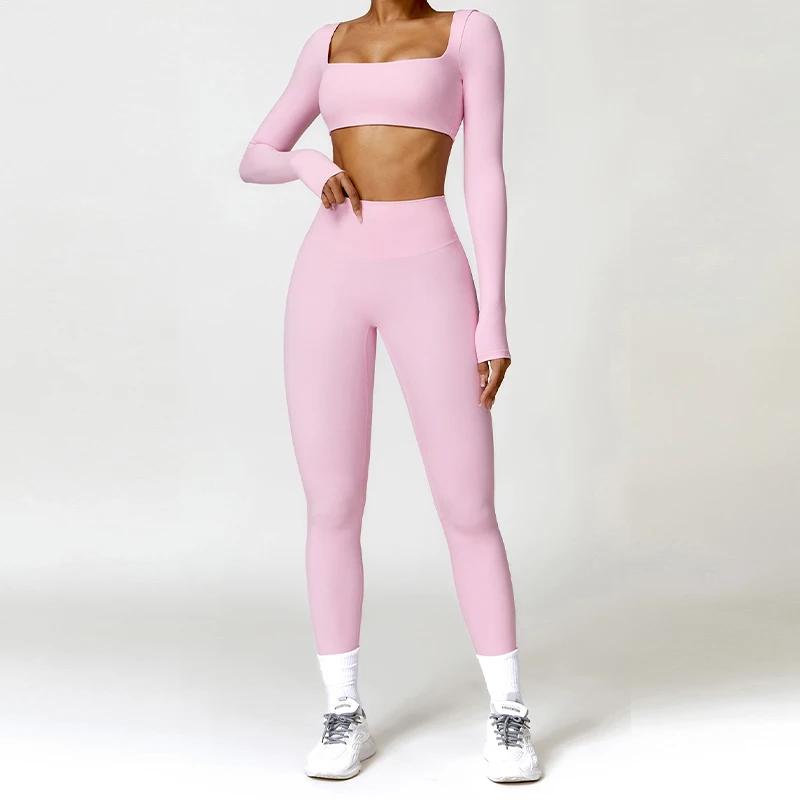 Ensemble sport 2 pièces Hearuisavy femme - Haut court et legging séchage rapide yoga