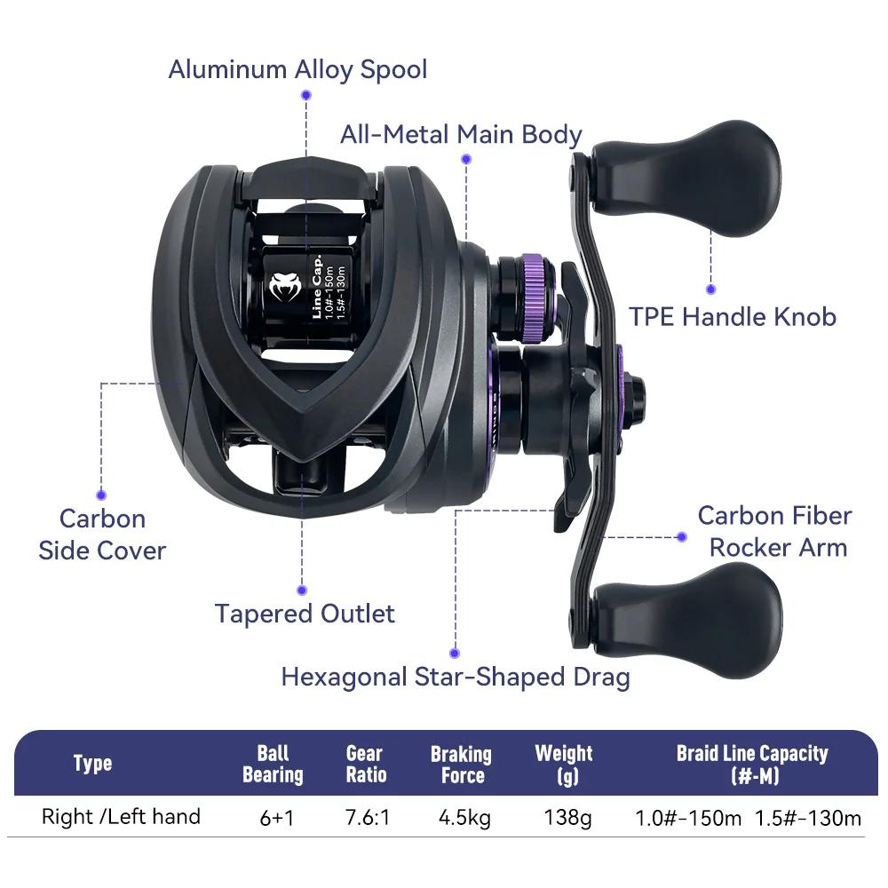 Kingdom Micro Pro Baitcasting moulinet de pêche 138g poids 7.6:1 rapport de vitesse 4.6kg traînée Ma