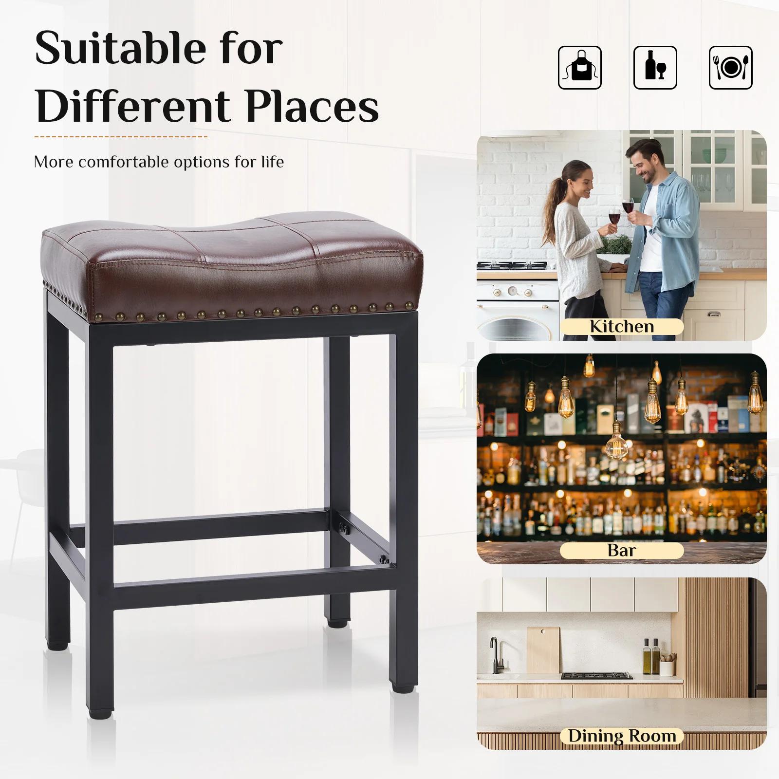 JIAN-Chaise de Bar en Cuir Pu, Style Selle, Comptoir, Recommande, avec Base en Métal, pour la Cuisin