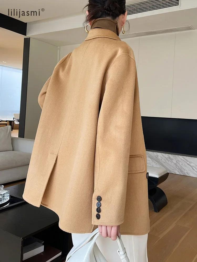 Blazer court en laine à revers crantés pour femme, 100% laine, avec poignets de travail, non doublé,