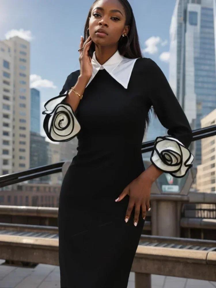 Vêtements de travail élégants pour bureau, col Polo, manchette Rose, robe d'affaires professionnelle