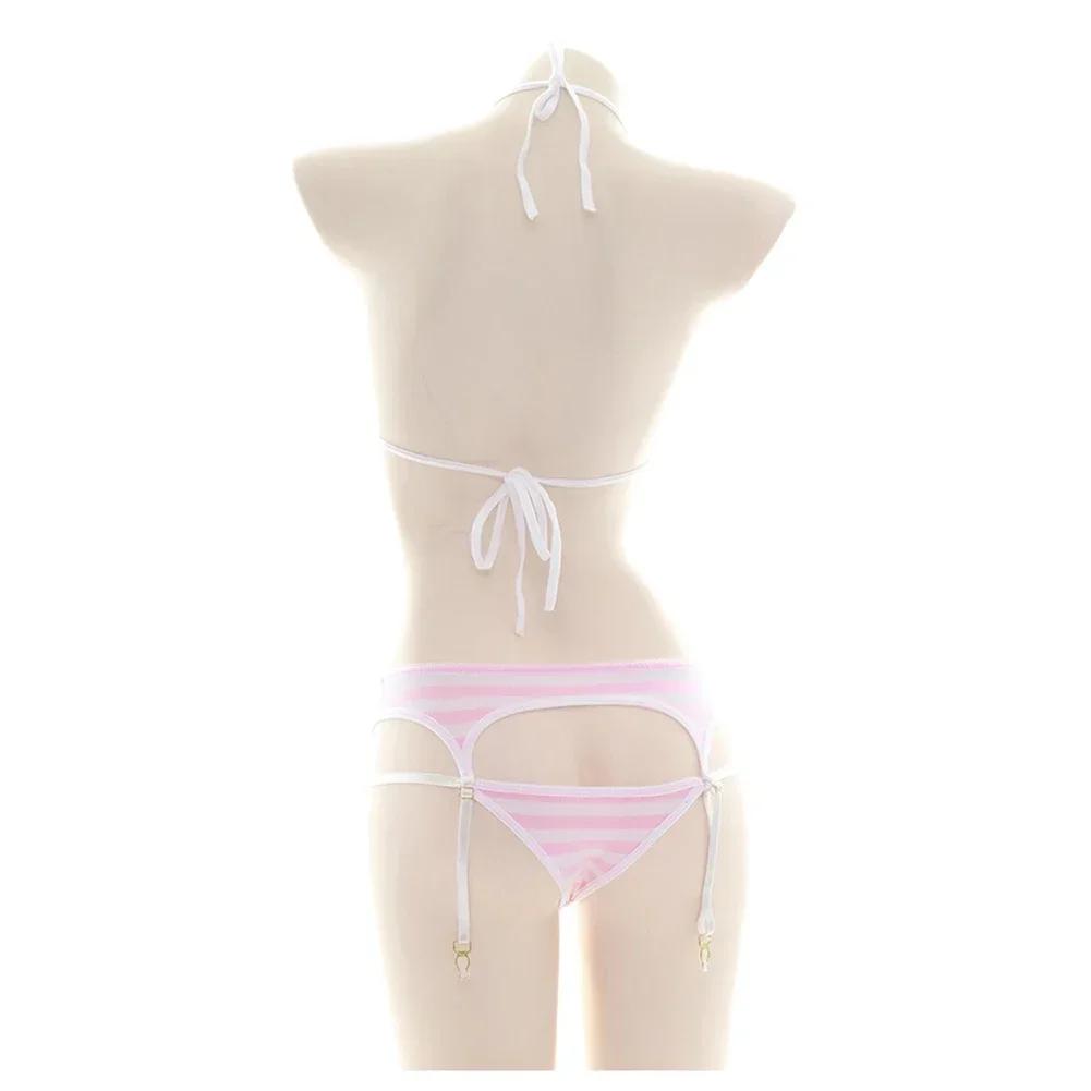 Ensemble Bikini Sexy pour femmes, sous-vêtements à bretelles, Lingerie mignonne à rayures, Micro-Bik