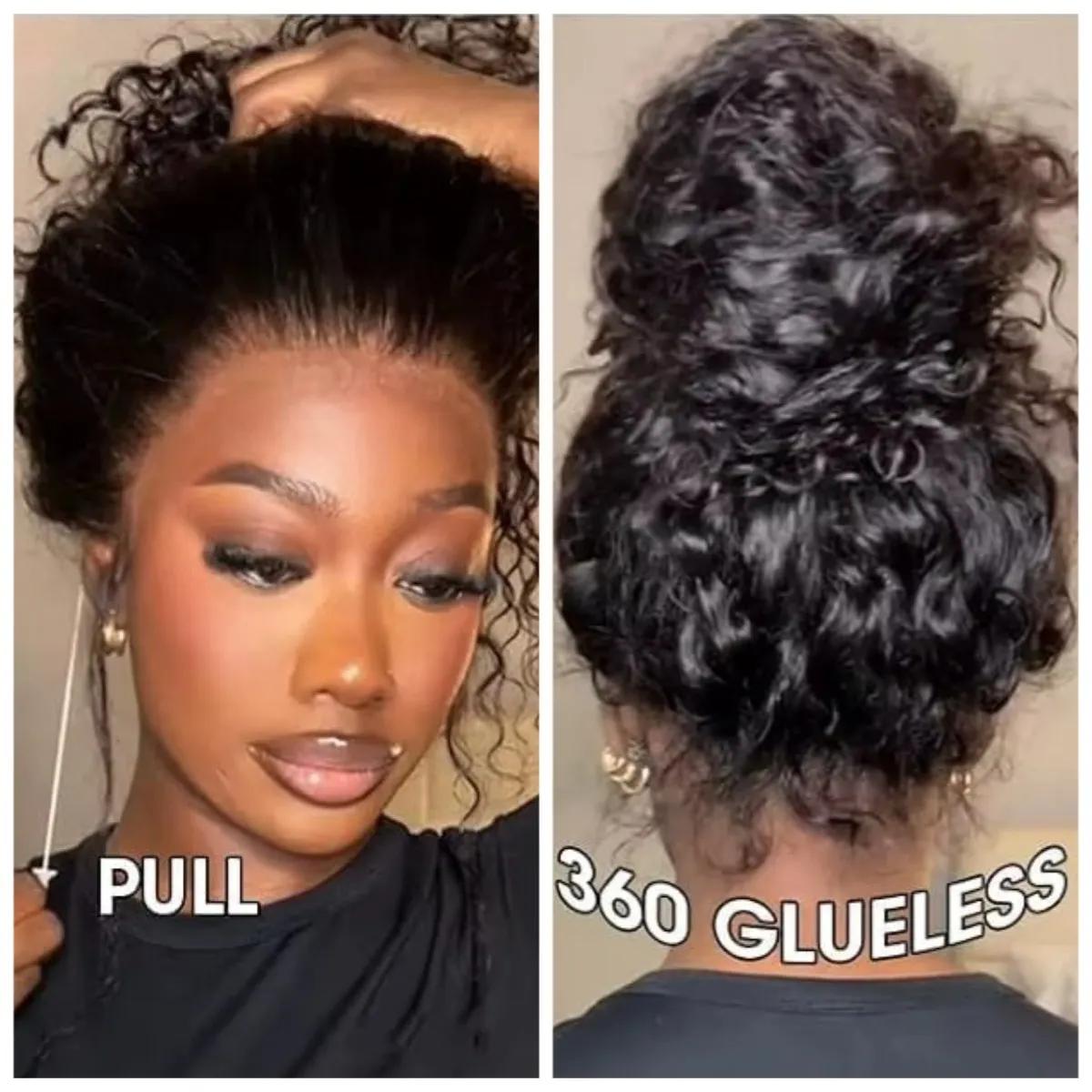 Perruque sans colle Dialola Invisible Strap 360 HD Full Lace Frontal, cheveux humains bouclés crépus
